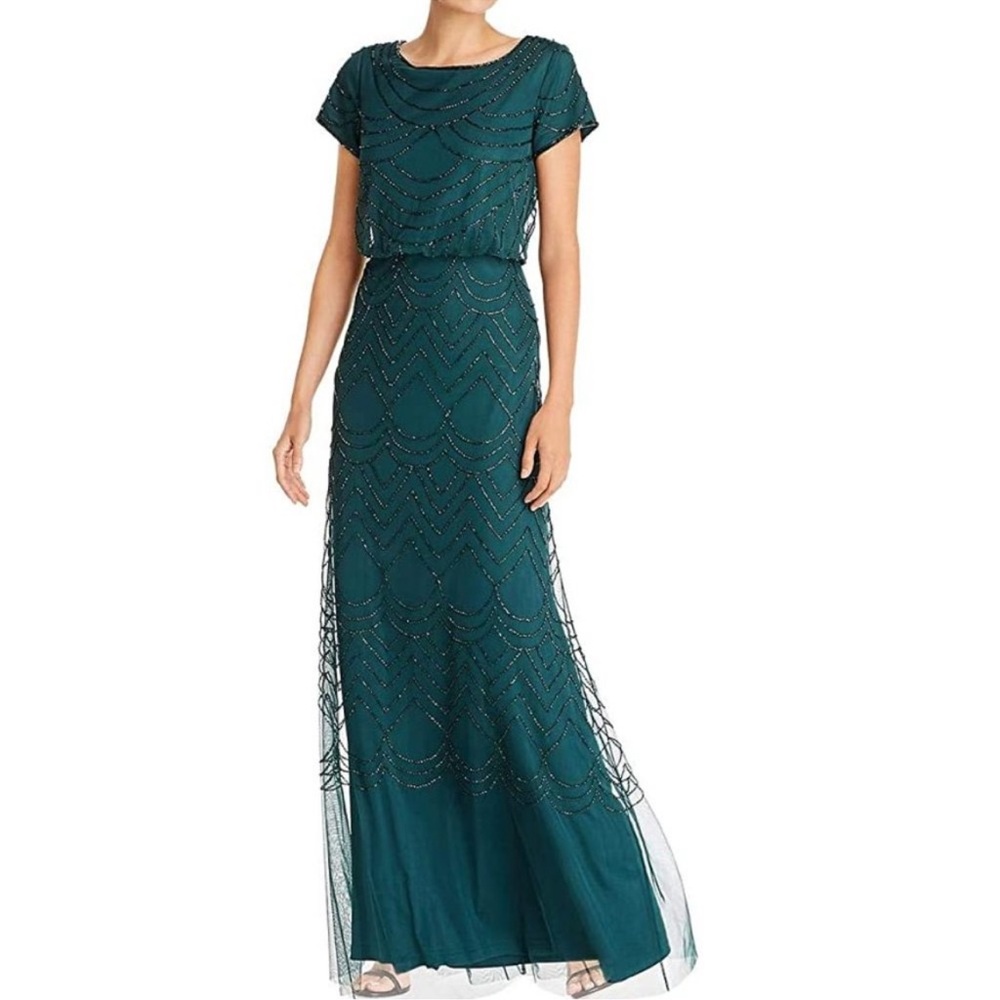 Adrianna Papell Blouson Beaded Gown Dress 10